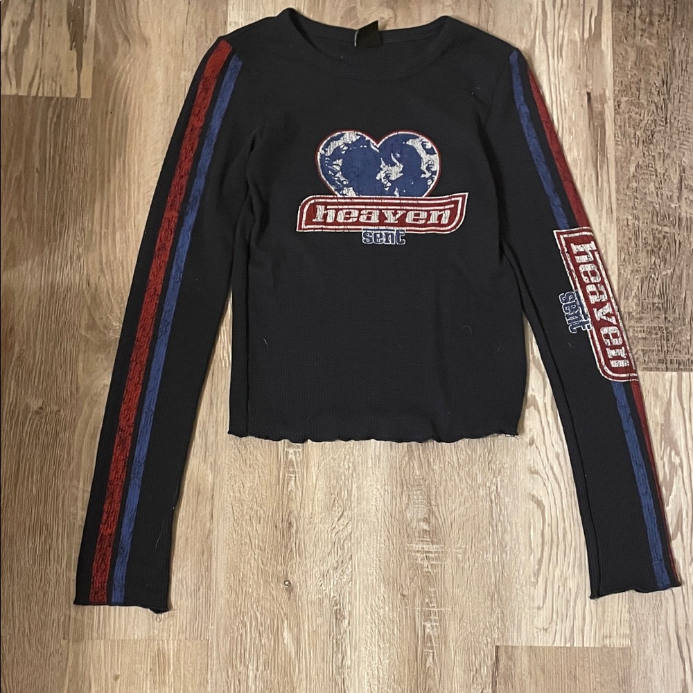 Urban Outfitters navy blue “heaven sent” long sleeve shirt.